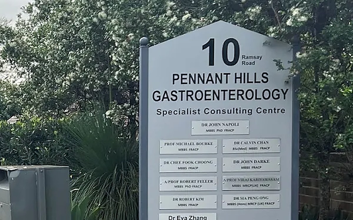 Pennant Hills Gastroenterology at 10 Ramsay Road, with A/Prof Viraj Kariyawasam listed on the sign